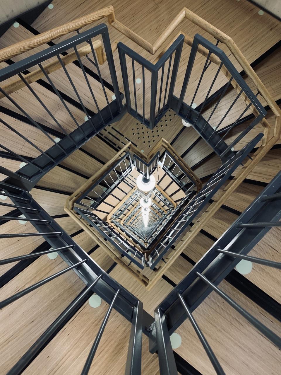 A view of the staircase leading down the 280-foot-tall skyscraper.