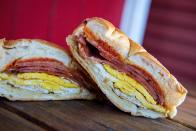 <p>The pork roll, also known as Taylor ham, is a thing of pride for New Jerseyans, who know that in the canon of breakfast meats, it’s <a href="https://www.thedailymeal.com/recipes/bacon-egg-and-cheese-breakfast-bagel-recipe?referrer=yahoo&category=beauty_food&include_utm=1&utm_medium=referral&utm_source=yahoo&utm_campaign=feed" rel="nofollow noopener" target="_blank" data-ylk="slk:right up there with bacon;elm:context_link;itc:0;sec:content-canvas" class="link ">right up there with bacon</a>. It’s a slightly smoky sausage that resembles bologna, and it’s typically sliced and pan-fried or grilled before being partnered with egg and cheese on a roll, in a <a href="https://www.thedailymeal.com/cook/12-super-sandwiches-fit-any-meal-slideshow?referrer=yahoo&category=beauty_food&include_utm=1&utm_medium=referral&utm_source=yahoo&utm_campaign=feed" rel="nofollow noopener" target="_blank" data-ylk="slk:crazy-good gutbuster of a sandwich;elm:context_link;itc:0;sec:content-canvas" class="link ">crazy-good gutbuster of a sandwich</a> known as the Jersey Breakfast. It's one of a handful of foods that only people from New Jersey know about.</p>