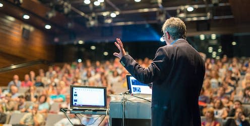 <span class="caption">The number of students going to university has increased significantly over the past 25 years. </span> <span class="attribution"><a class="link " href="https://www.shutterstock.com/image-photo/speaker-giving-talk-on-corporate-business-481869205" rel="nofollow noopener" target="_blank" data-ylk="slk:Matej Kastelic/Shutterstock;elm:context_link;itc:0;sec:content-canvas">Matej Kastelic/Shutterstock</a></span>