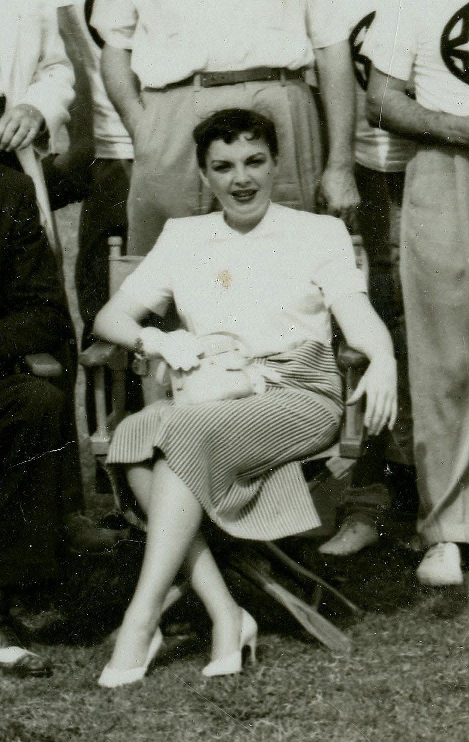 Judy Garland, inset of 1952 society baseball teams' photo.