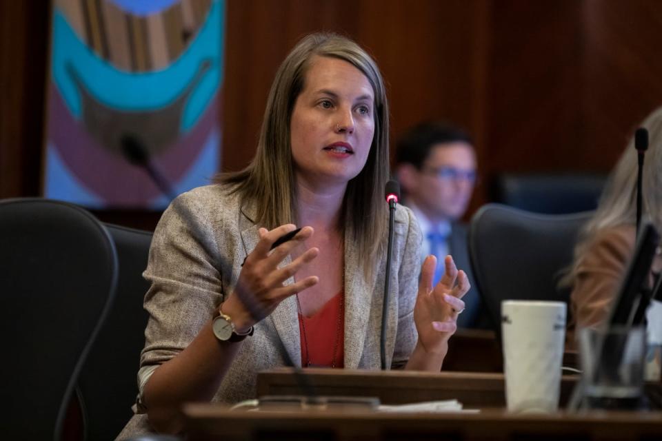 Vancouver city councillors Christine Boyle is pictured during a meeting at city hall in Vancouver, British Columbia on Wednesday, July 24, 2019.