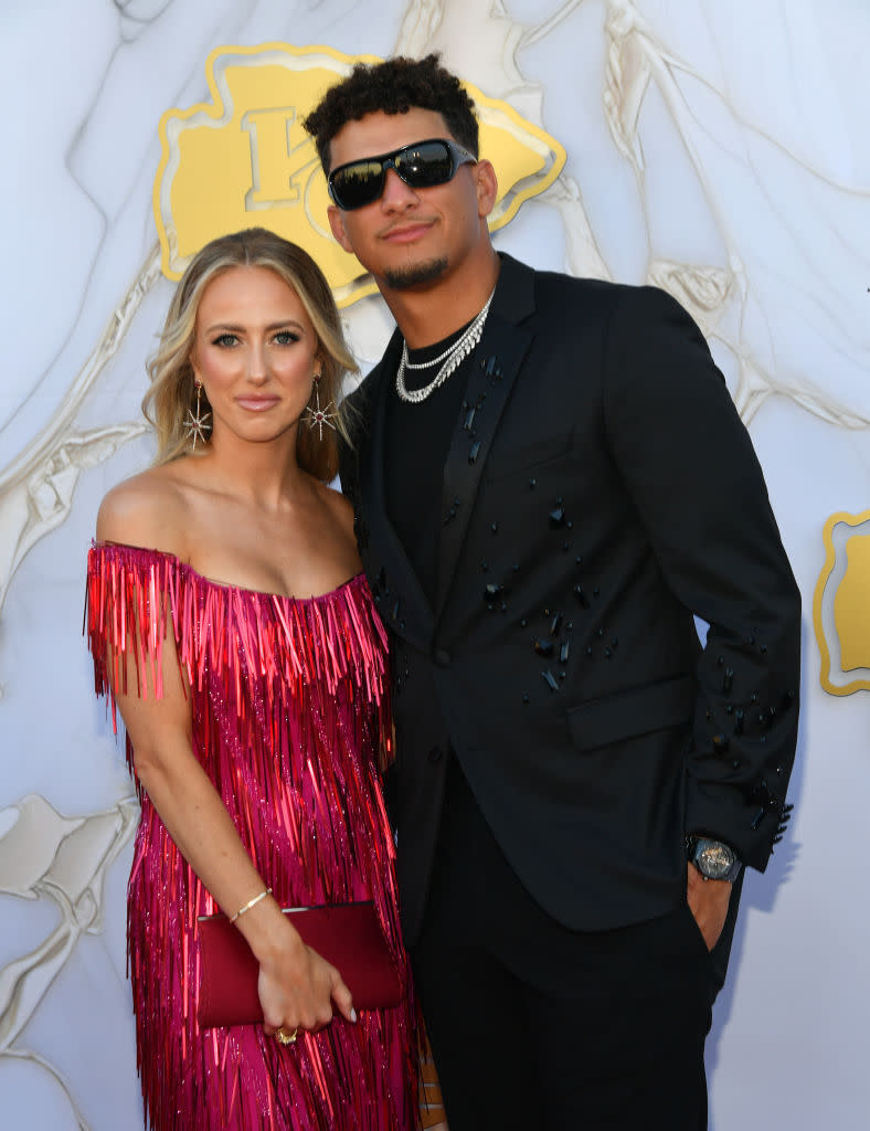 Brittany and Patrick Mahomes arrive on the red carpet prior to the Kansas City Chiefs Super Bowl Ring Ceremony 