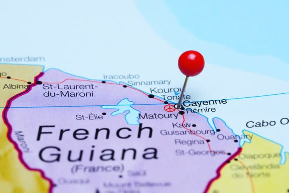 Map of French Guiana showing latitude line