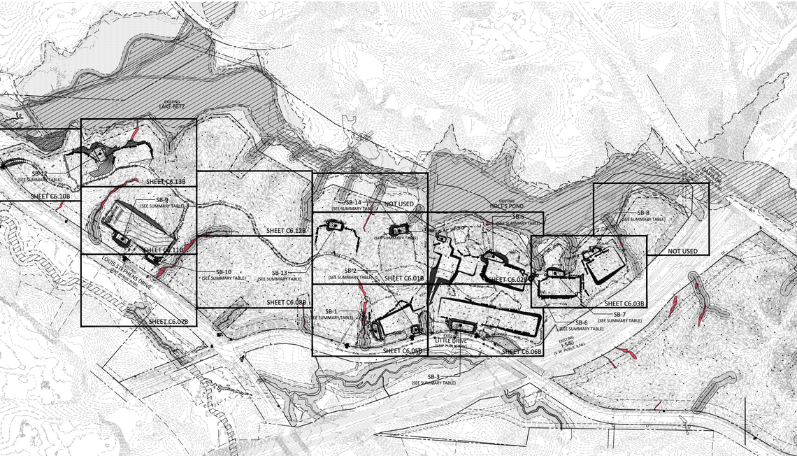 Apple’s proposed campus in Research Triangle Park. The map was included in a trove of site plans submitted to Wake County in May 2023. Wake County