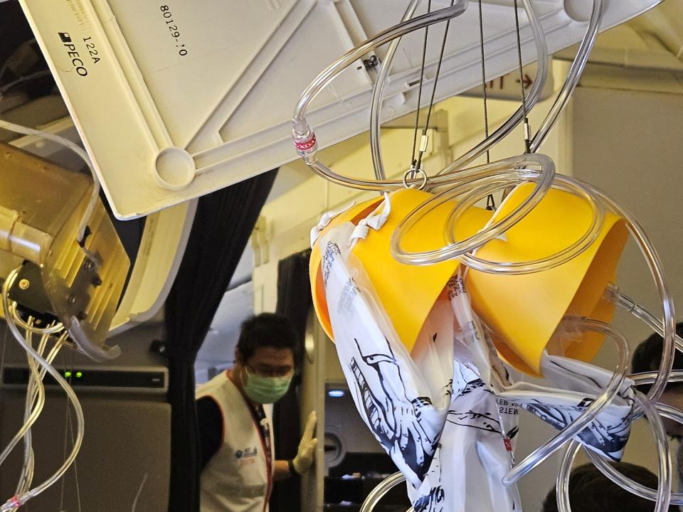 The interior of Singapore Airline flight SQ321 is pictured after an emergency landing at Bangkok's Suvarnabhumi International Airport, in Bangkok, Thailand May 21, 2024