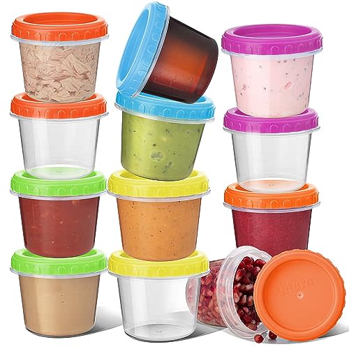 4 Oz. Small Containers with Lids [12 Pack] Small Snack Containers with Twist Top Lids | Condiment Containers for Puree, Snacks, and More | Reusable Small Plastic Food Storage Containers, BPA Free (AMAZON)