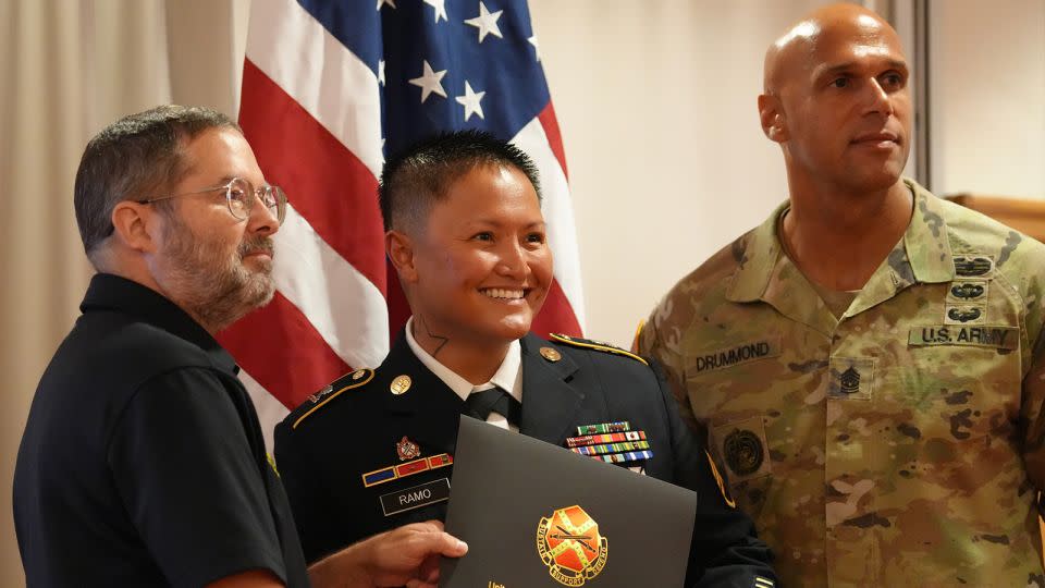 US Army Staff Sgt. Vanessa Ramo is naturalized as an American citizen at Camp Humphreys, July 23, 2024. - Mike Valerio/CNN