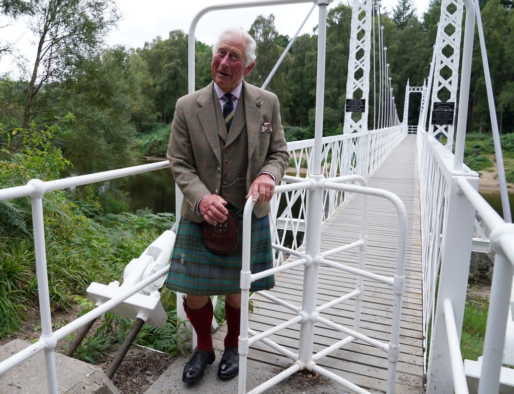 The Prince of Wales visited the Cambus O’May suspension bridge (Andrew Milligan/PA) (PA Wire)