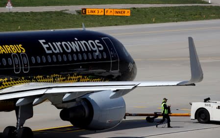 FILE PHOTO: An Airbus A320-214 aircraft of German Eurowings airline is seen at Zurich airport