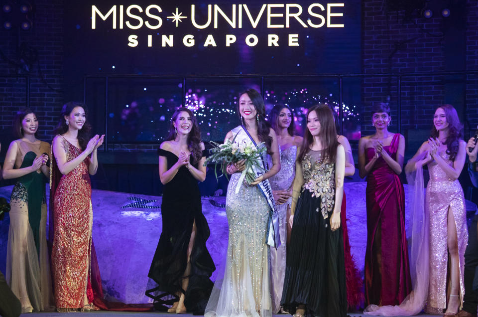 Cheryl Yao, second Runner Up winner in the finals of the 2019 Miss Universe Singapore beauty pageant at Zouk.