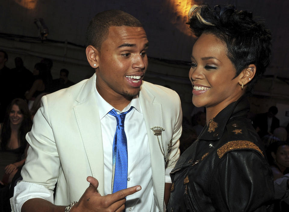 Chris Brown and Rihanna at the 2008 MTV Video Music Awards  at Paramount Pictures Studios on September 7, 2008 in Los Angeles, California.