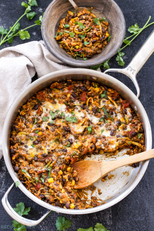 <p>Recipe Runner</p><p>A healthy, vegetarian, gluten-free dinner the whole family will love!</p><p><strong>Get the recipe: <a href="https://reciperunner.com/one-pot-cheesy-mexican-lentils-black-beans-and-rice/" rel="nofollow noopener" target="_blank" data-ylk="slk:One-Pot Cheesy Mexican Lentils, Black Beans and Rice;elm:context_link;itc:0;sec:content-canvas" class="link ">One-Pot Cheesy Mexican Lentils, Black Beans and Rice</a></strong></p>