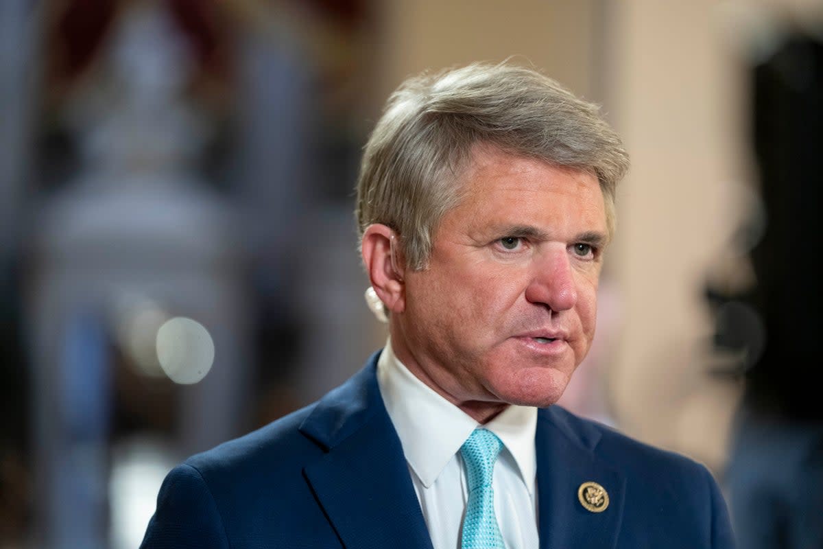 Chairman of the House Foreign Affairs Committee Rep. Michael McCaul, R-Texas, does a television interview, at the Capitol in Washington on 19 October 2023 (AP)