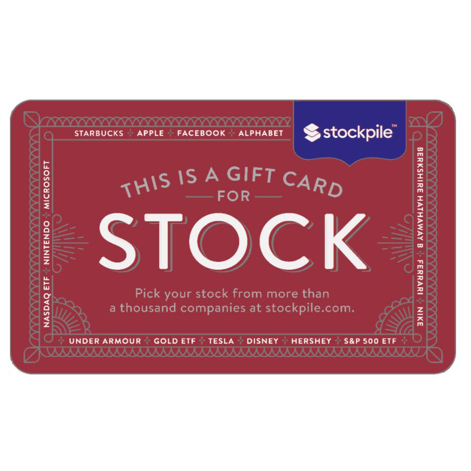 <p><a href="https://www.stockpile.com/gift-cards" rel="nofollow noopener" target="_blank" data-ylk="slk:Shop Now;elm:context_link;itc:0;sec:content-canvas" class="link ">Shop Now</a></p><p>Stock Gift Card</p><p>stockpile.com</p>