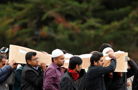 People attend the burial ceremony of Syed Jahandad Ali, 34, a victim of the mosque attacks, at the Memorial Park Cemetery in Christchurch, New Zealand March 22, 2019. REUTERS/Edgar Su