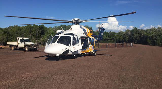 The CareFlight Rescue Helicopter flew in to Leader Creek after the 72-year-old man was found. Photo: CareFlight