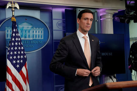 White House Homeland Security Advisor Tom Bossert speaks about the situation in Texas, after Hurricane Harvey, during a news briefing at the White House in Washington, U.S., August 31, 2017. REUTERS/Yuri Gripas