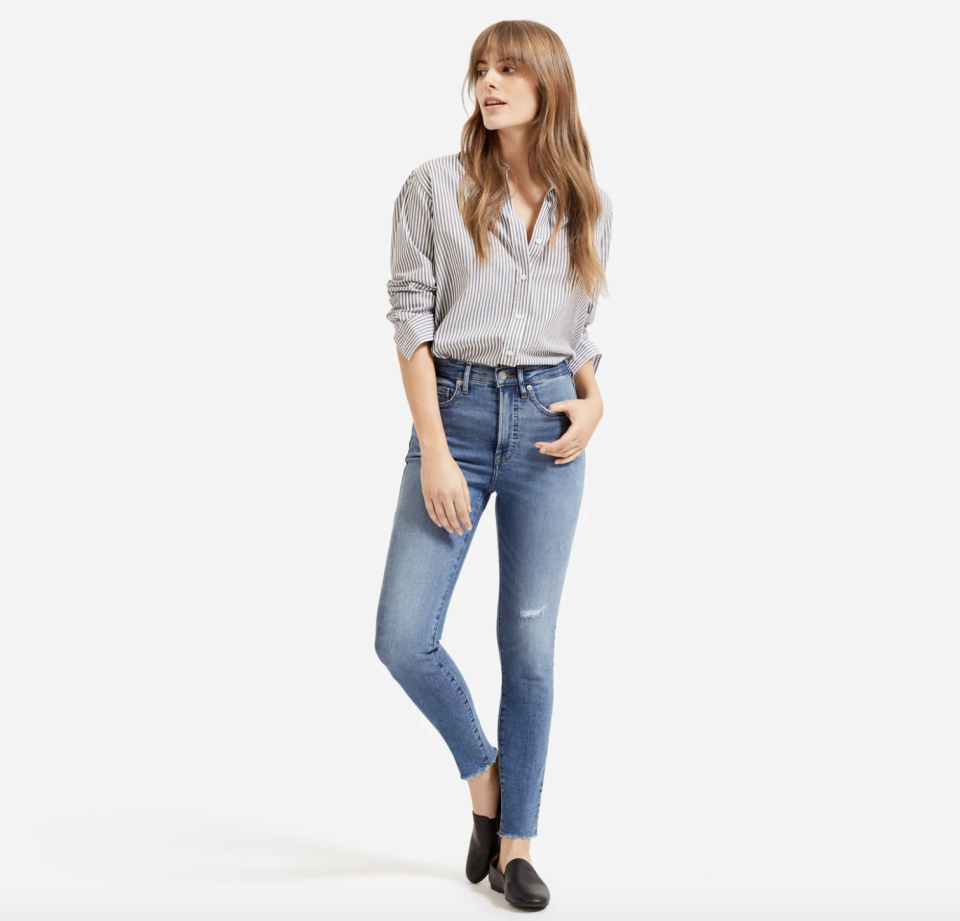 These skinny jeans have a raw hem and a touch of distressed detailing. (Photo: Everlane)