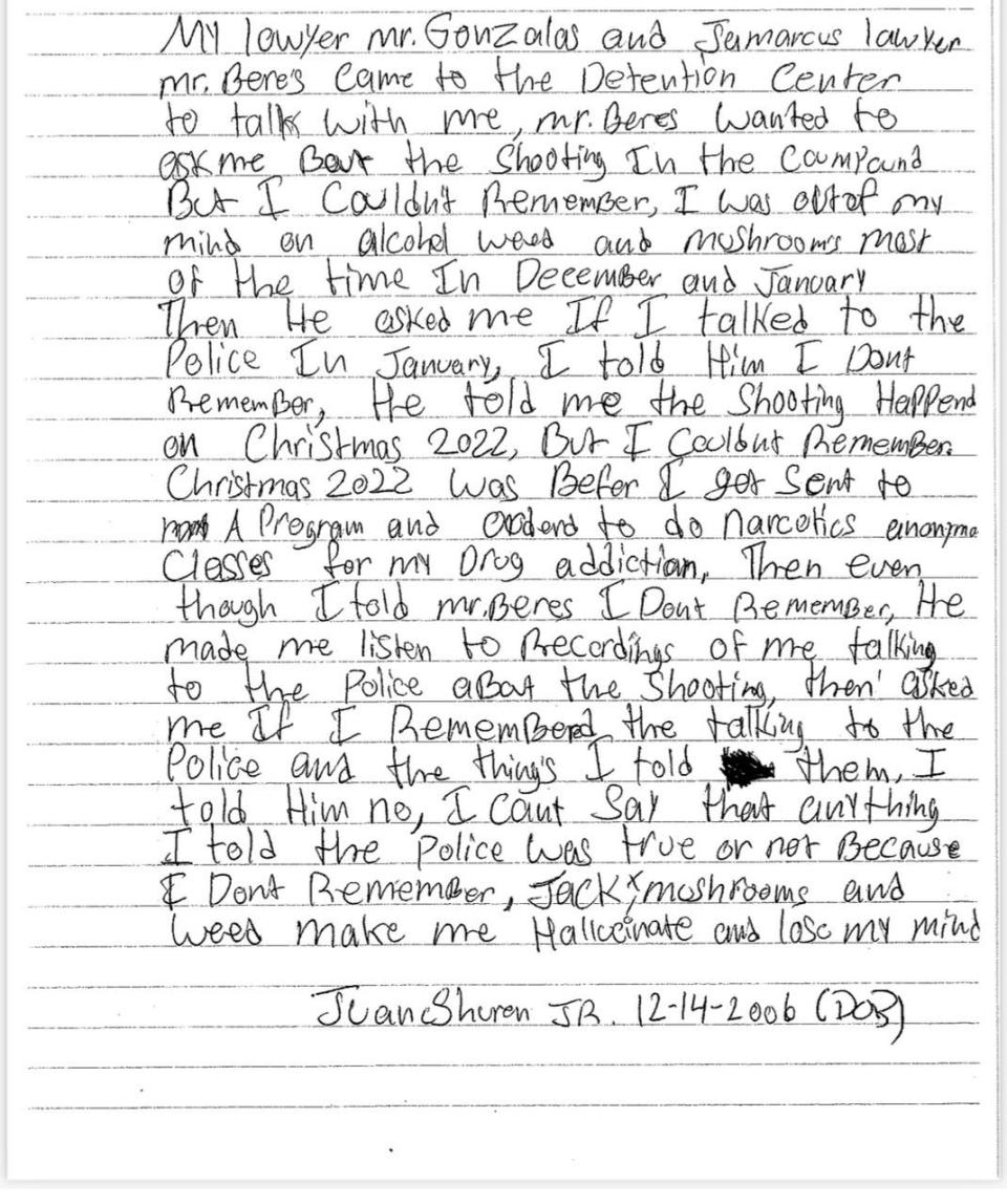 Letter from Juan Shuren placed in Brevard County court file.