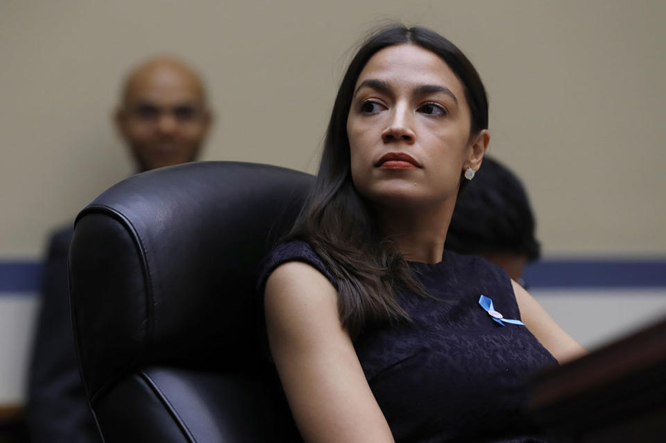 Rep. Alexandria Ocasio-Cortez, D-N.Y., listens during questioning at a House Oversight and Reform committee hearing on facial recognition technology in government, Tuesday June 4, 2019, on Capitol Hill in Washington. (AP Photo/Jacquelyn Martin)