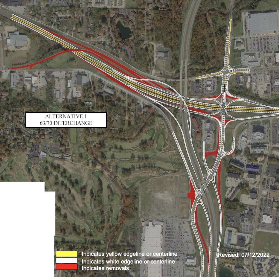 Alternative 1 for 70/63 interchange, as presented by the Missouri Department of Transportation.