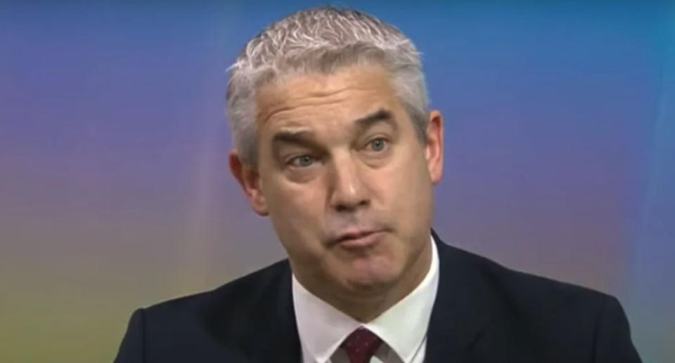 A close up screen shot of UK Cabinet Office minister Stephen Barclay during his Sky News interview. Source: Sky News