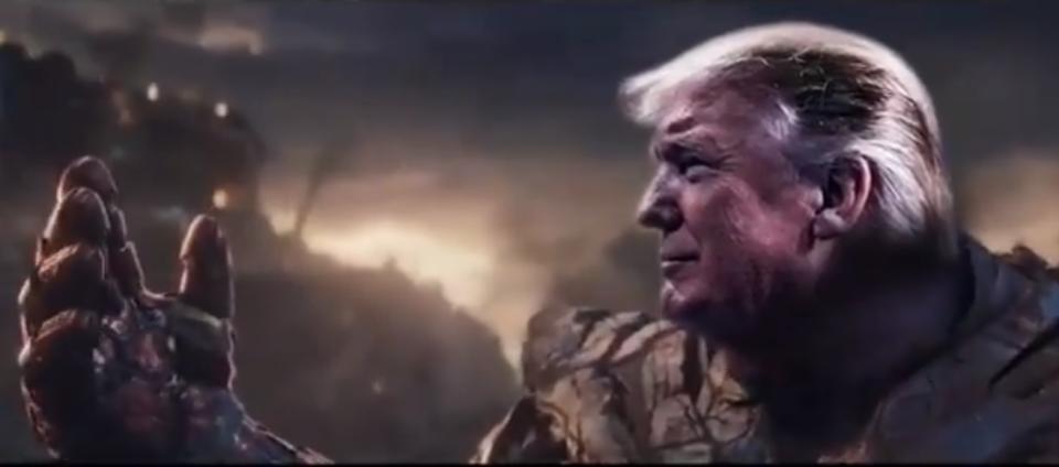 Captura de pantalla del post de la campaña presidencial de Donald Trump con imágenes de Thanos, villano del universo Marvel