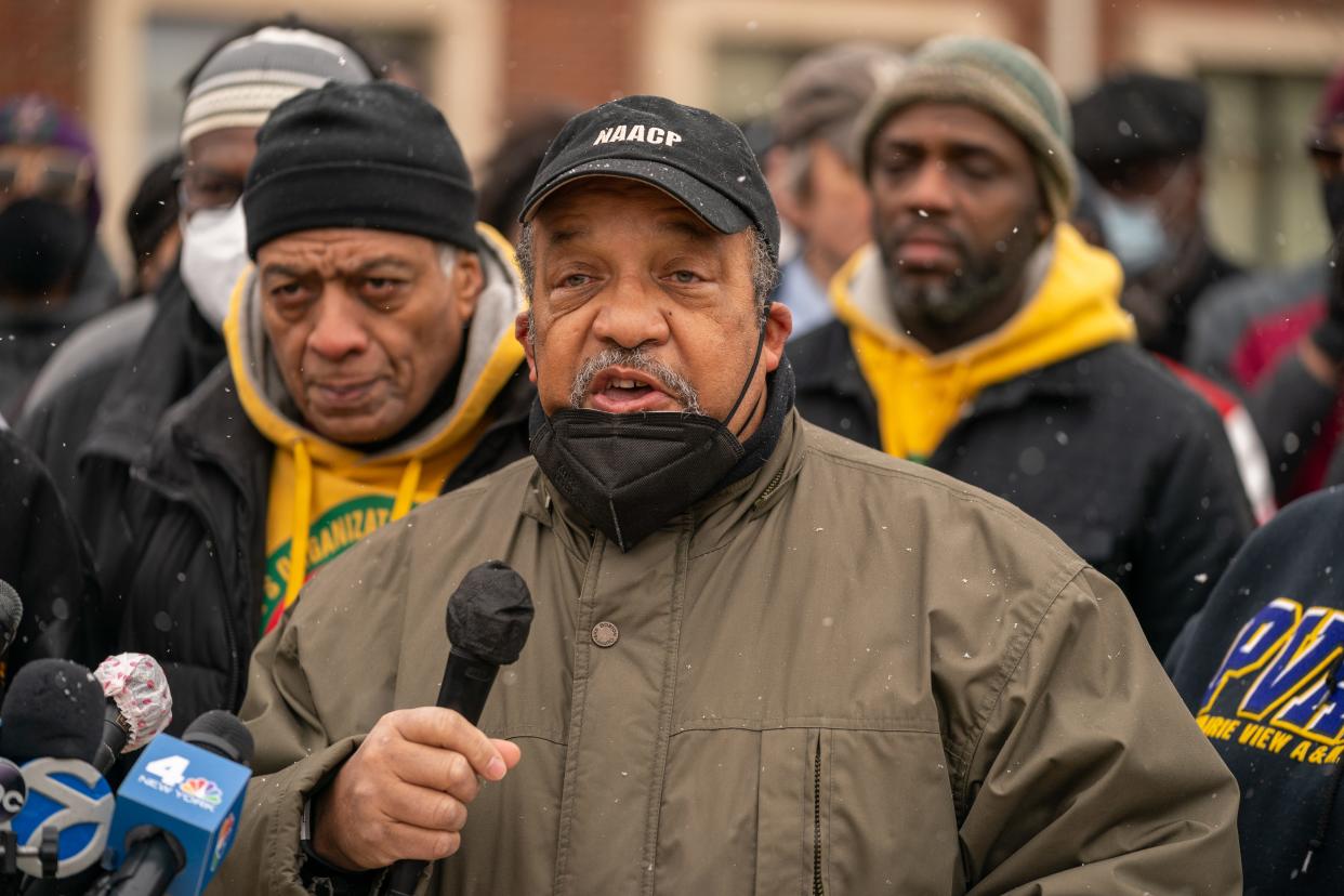 More than 100 people gathered outside Bridgewater Police Headquarters Saturday, chanting "I am Kye!" to call for action after a video showing two officers breaking up a fight between two teens, one Black and one white, at Bridgewater Commons over the weekend went viral.