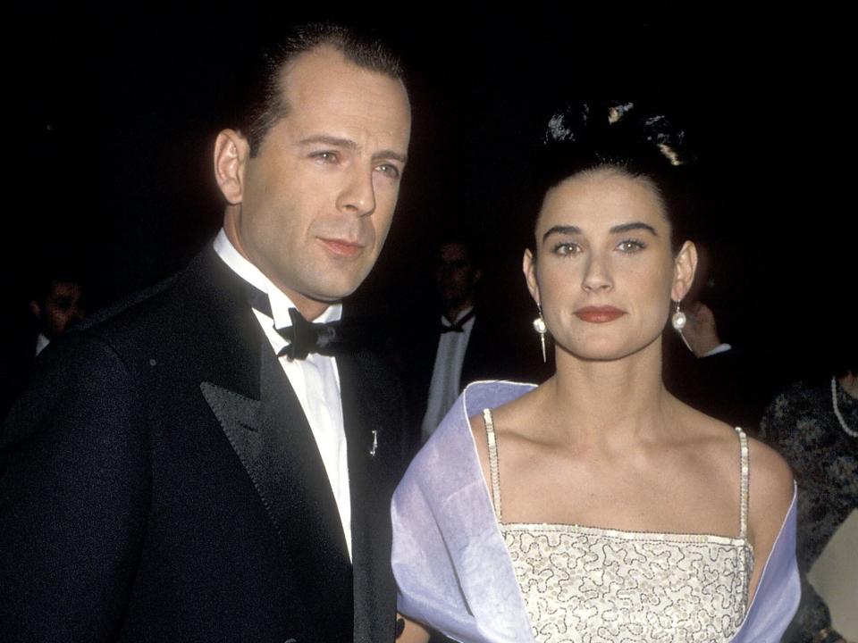 Bruce Willis and actress Demi Moore attend the 47th Annual Golden Globe Awards on January 20, 1990 at Beverly Hilton Hotel in Beverly Hills, California