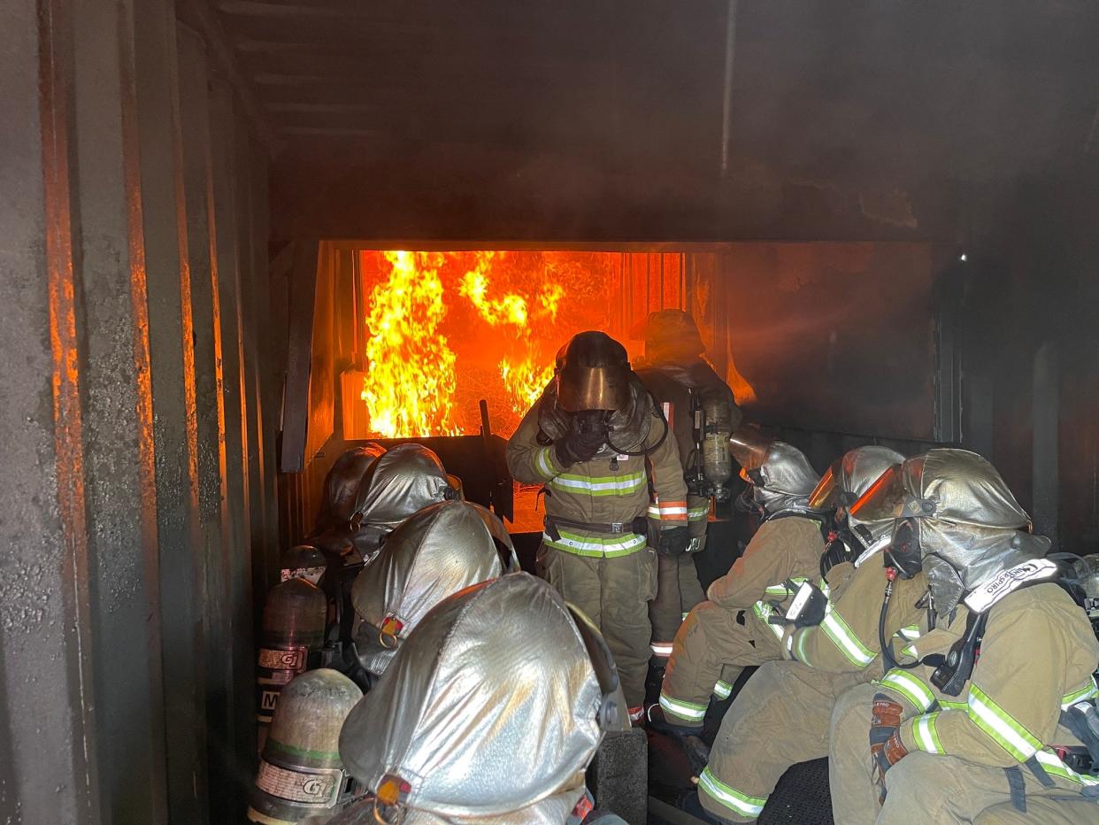 Green, New Franklin, Lakemore and Coventry fire departments patriciate in a flashover training exercise Tuesday, July 11.