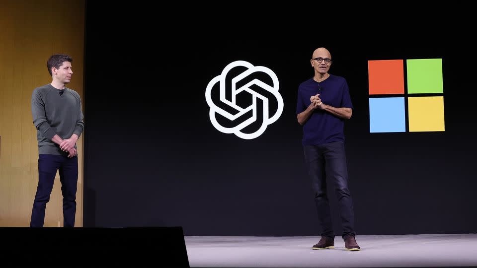 OpenAI CEO Sam Altman and Nadella shared the stage at OpenAI’s first developer conference to discuss their partnership. - Justin Sullivan/Getty Images