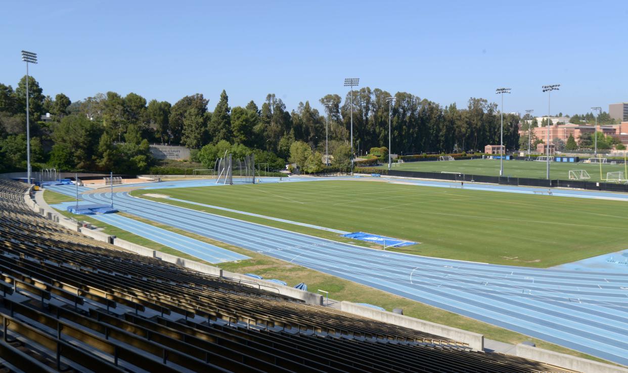 May 11, 2017; Los Angeles, CA, USA; General overall view of Drake Stadium on the campus of UCLA. the facility is a proposed track and field practice site for the 2024 Los Angeles Olympic Games. Mandatory Credit: Kirby Lee-USA TODAY Sports