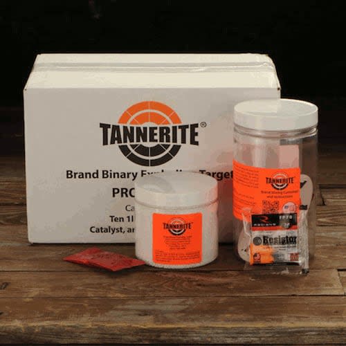 Tannerite is a binary explosive used for target practice. It comes as two powders, which are mixed together just before use.