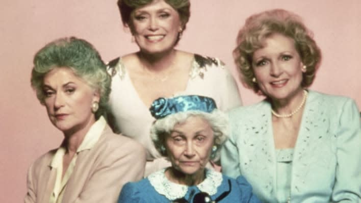 Betty White, right, with her “Golden Girls” costars Rue McClanahan (top), Estelle Getty (bottom) and Beatrice Arthur. White was the subject of a 2018 documentary “Betty White: The First Lady of Television.”