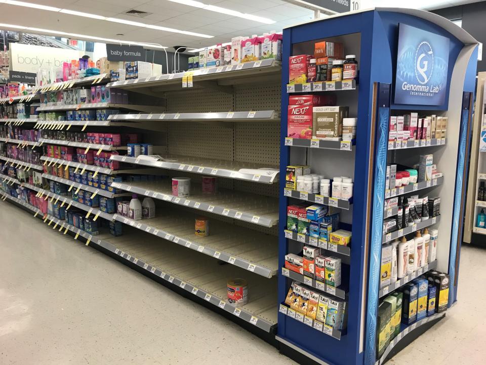 The infant formula section at a Lubbock Walgreen's looks bare on Tuesday afternoon.