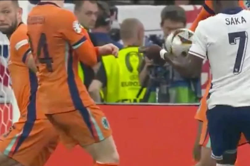 Dutch fans are convinced that Bukayo Saka was guilty of a handball in the build-up to England's penalty