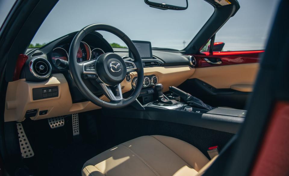 <p>The RF targa adds about 100 pounds to the conventional Miata roadster's curb weight, with the automatic transmission piling on another 50 pounds versus the manual.</p>