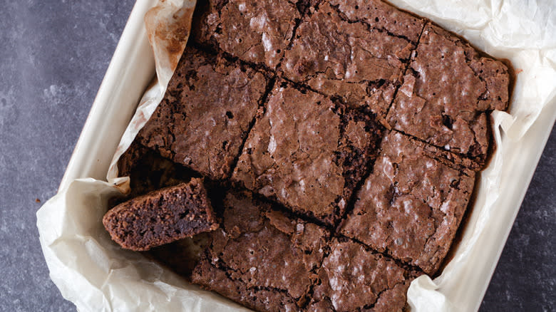 Brownies sit in pan 