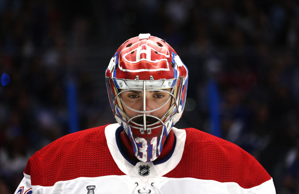 TAMPA, FLORIDA - JULY 07: Goaltender Carey Price #31 of the Montreal Canadiens looks on during the second period of Game Five of the 2021 Stanley Cup Final against the Tampa Bay Lightning at Amalie Arena on July 07, 2021 in Tampa, Florida. (Photo by Dave Sandford/NHLI via Getty Images)