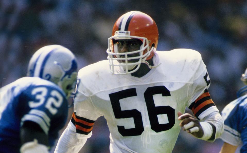 Browns linebacker Chip Banks in action against the Detroit Lions, Sept. 28, 1986, at Cleveland Stadium.