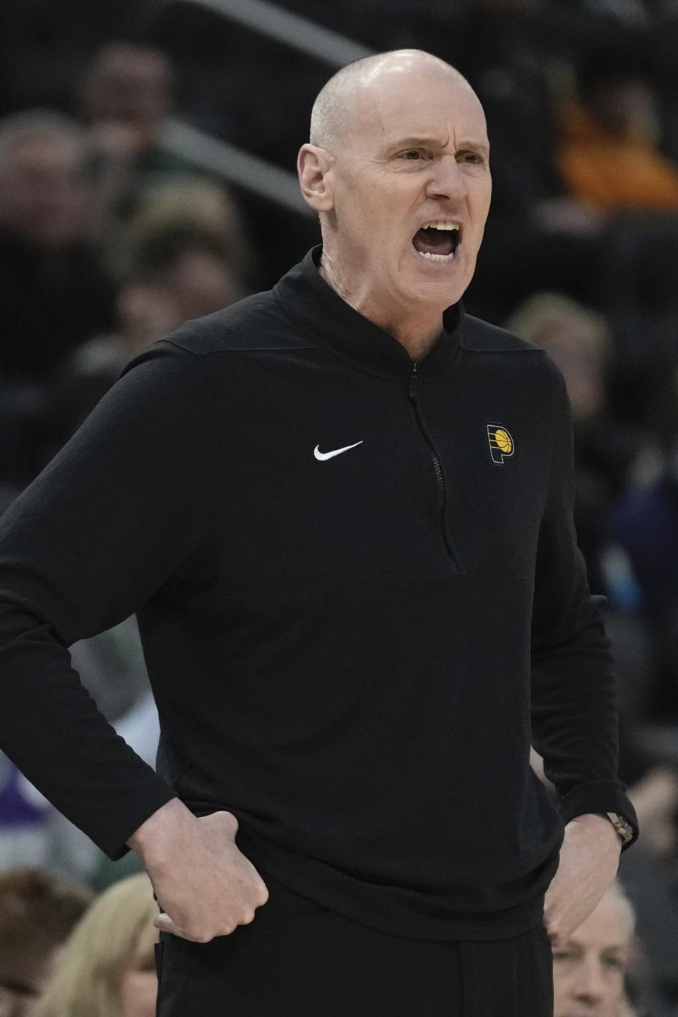 Indiana Pacers head coach Rick Carlisle reacts during the first half of an NBA basketball game Wednesday, Dec. 13, 2023, in Milwaukee. (AP Photo/Morry Gash)