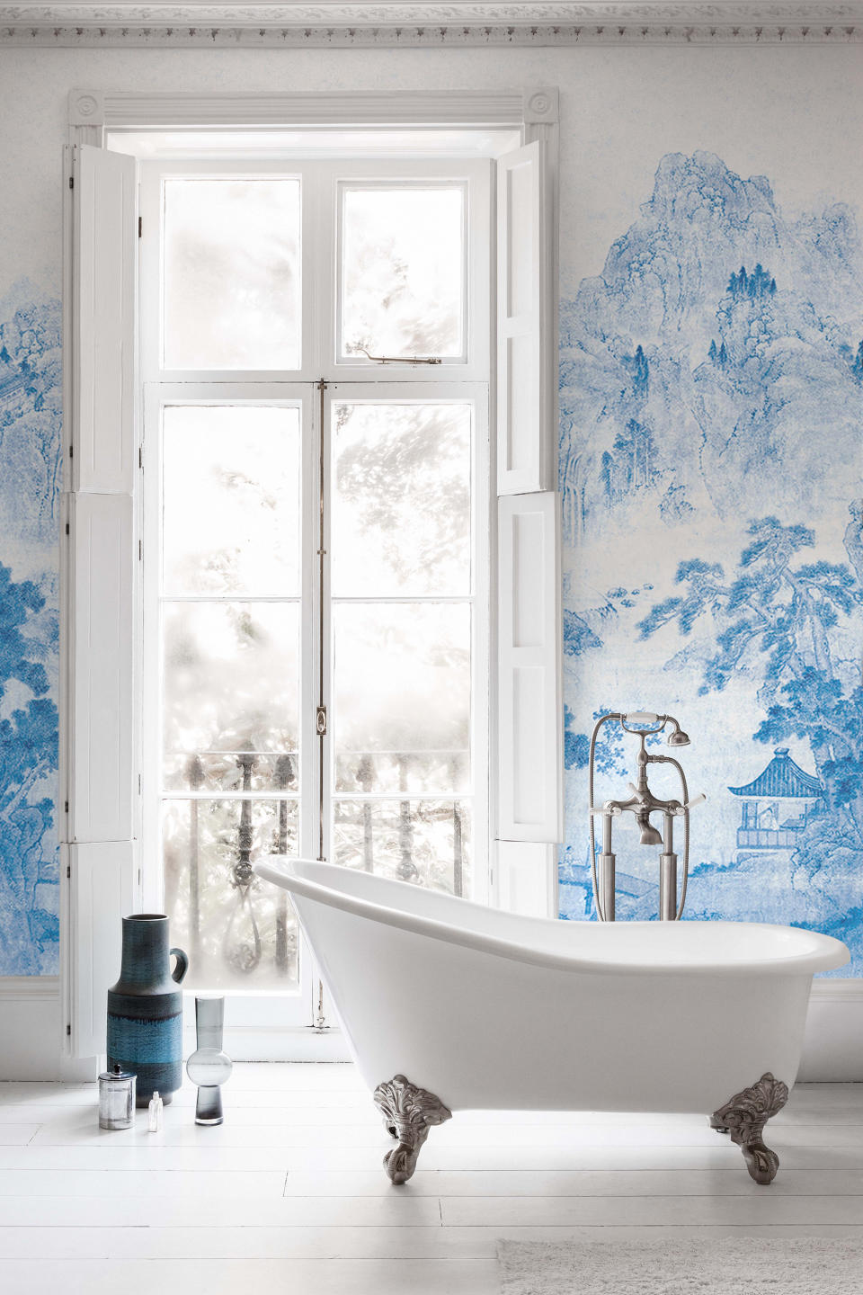 Ming Mountain Scenic mural in China Blue' from the V&A Collection at Surface View