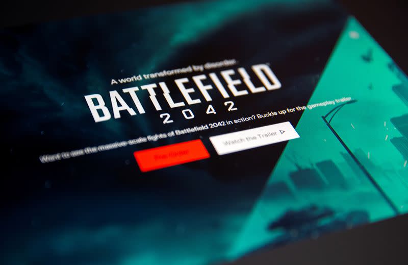 The Battlefield 2042 logo is seen on the Electronic Arts web site in this illustration