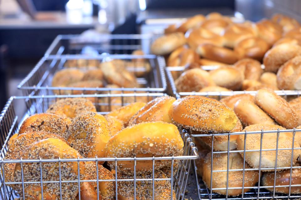 Baskets of bagels fresh from the oven at Eastdale Avenue Bagels on February 21, 2022. 