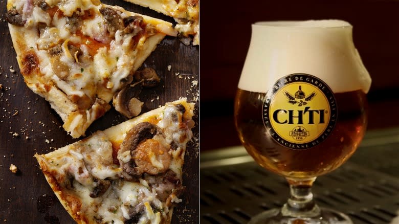 Mushroom pizza and Ch'ti beer