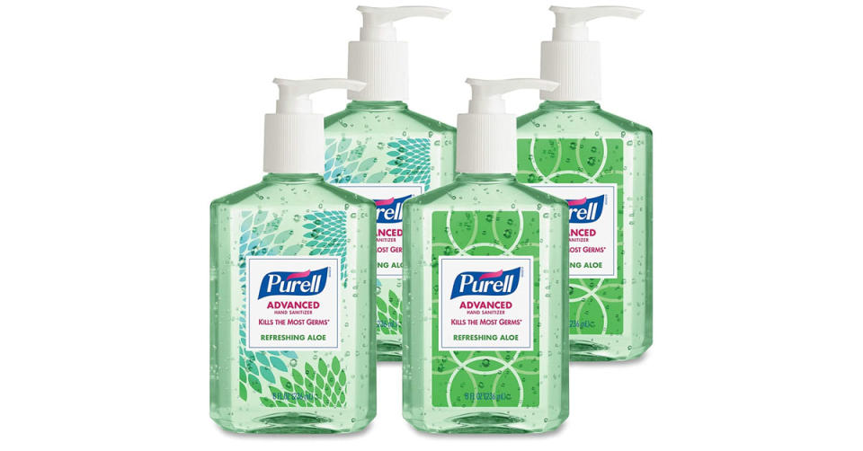 Purell Advanced Hand Sanitizer Soothing Gel with Aloe and Vitamin E , 8 fl oz Pump Bottle (Pack of 4) (Photo: Amazon)