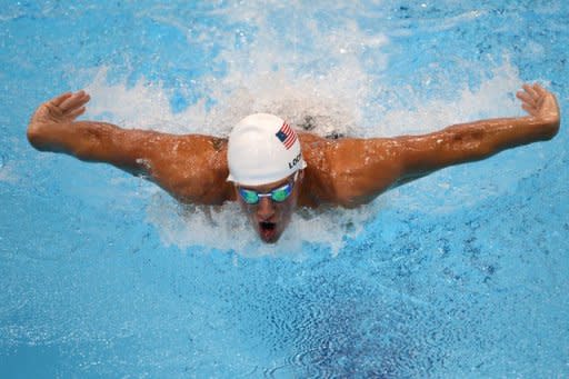 US swimmer Ryan Lochte competes in the men's 400m individual medley heats swimming event at the London 2012 Olympic Games
