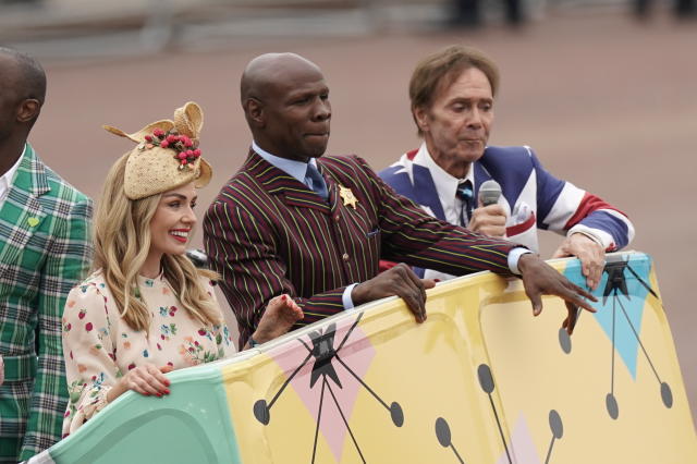 Katherine Jenkins, Chris Eubank and Sir Cliff Richard during the Platinum Jubilee pageant. (PA)