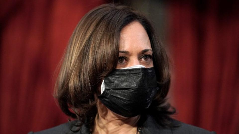 Vice President Kamala Harris is shown Thursday during photo ops with senators Patrick Leahy and Alex Padilla in the Old Senate Chamber at the U.S. Capitol. (Photo by Greg Nash-Pool/Getty Images)