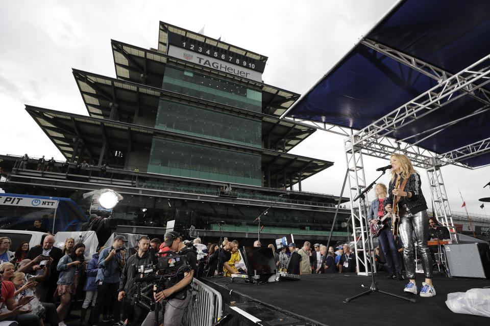 Sheryl Crow performs on NBC's "Today" show at the Indianapolis Motor Speedway, Thursday, May 23, 2019, in Indianapolis. (AP Photo/Darron Cummings)